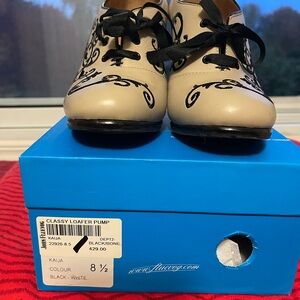 John Fluevog Black and White Classy Loafer Pumps